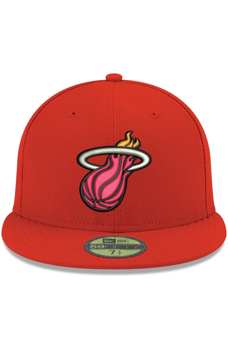 New Era Men's New Era Red Miami Heat Official Team Color 59FIFTY Fitted Hat, Alternate, color, 