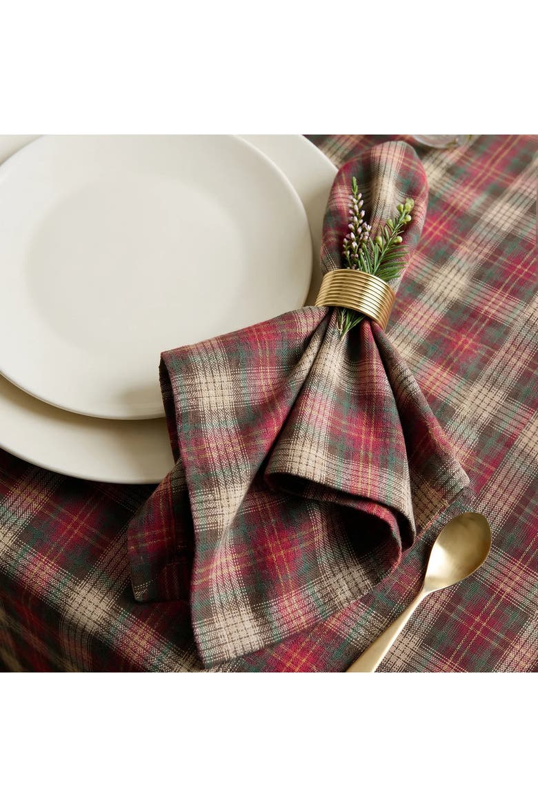 Linen Dinner Napkins Set of 4 - Hunter's Plaid, Alternate, color, Brown