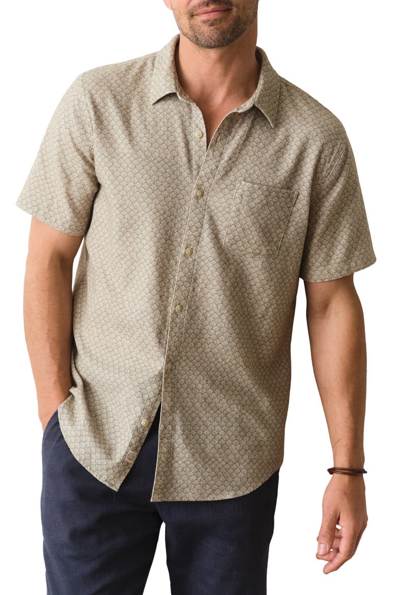 Stretch Selvage Short Sleeve Button-Up Shirt, Main, color, SAGE SHELL PRINT