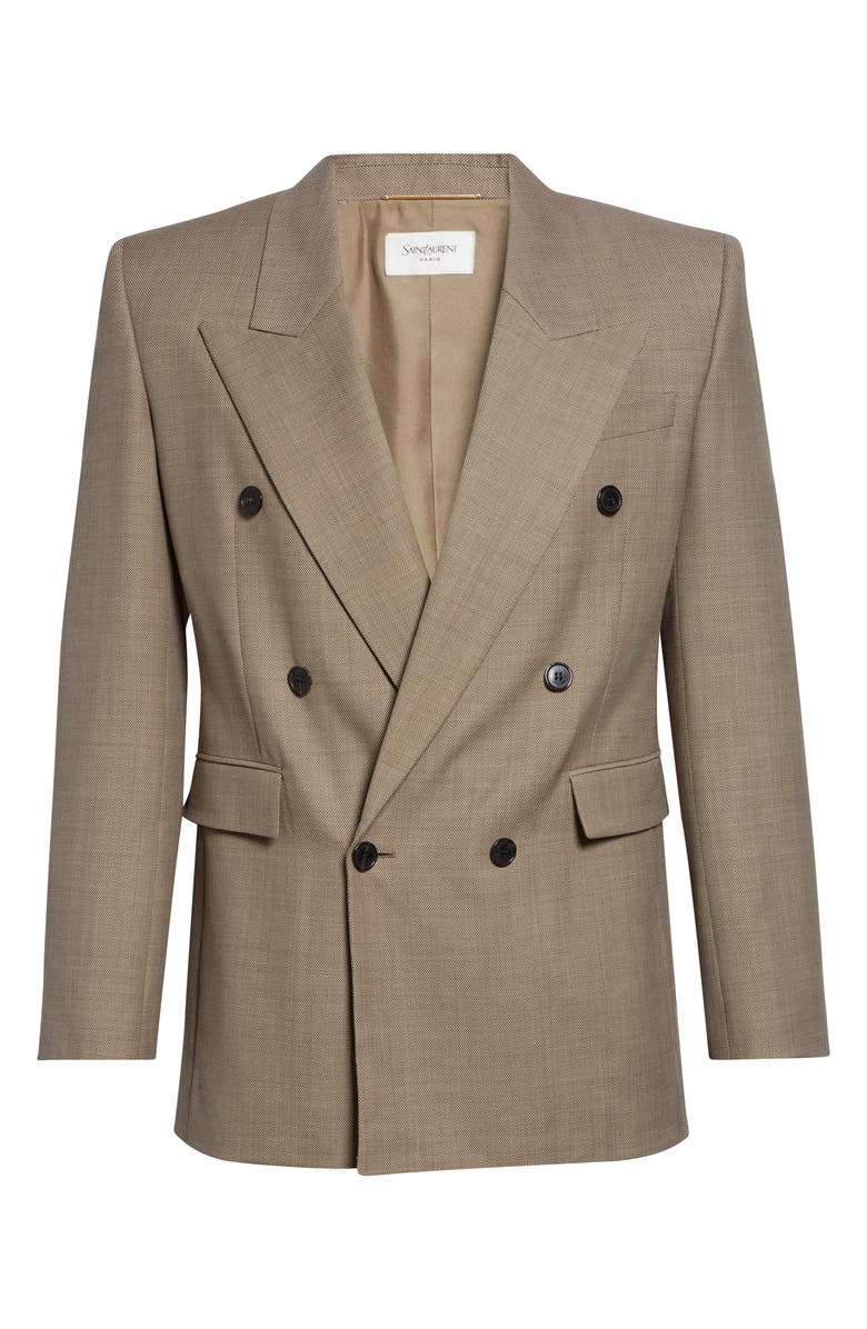 Saint Laurent Double Breasted Wool Jacket, Main, color, Taupe Beige