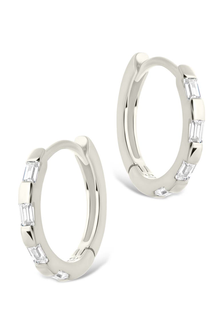 Cubic Zirconia Baguette Hoop Earrings, Alternate, color, SILVER