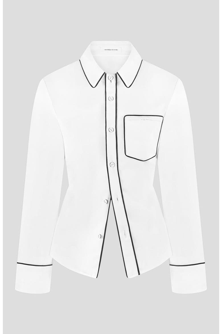 Contrast Piped Backless Tie Shirt, Alternate, color, White/Black