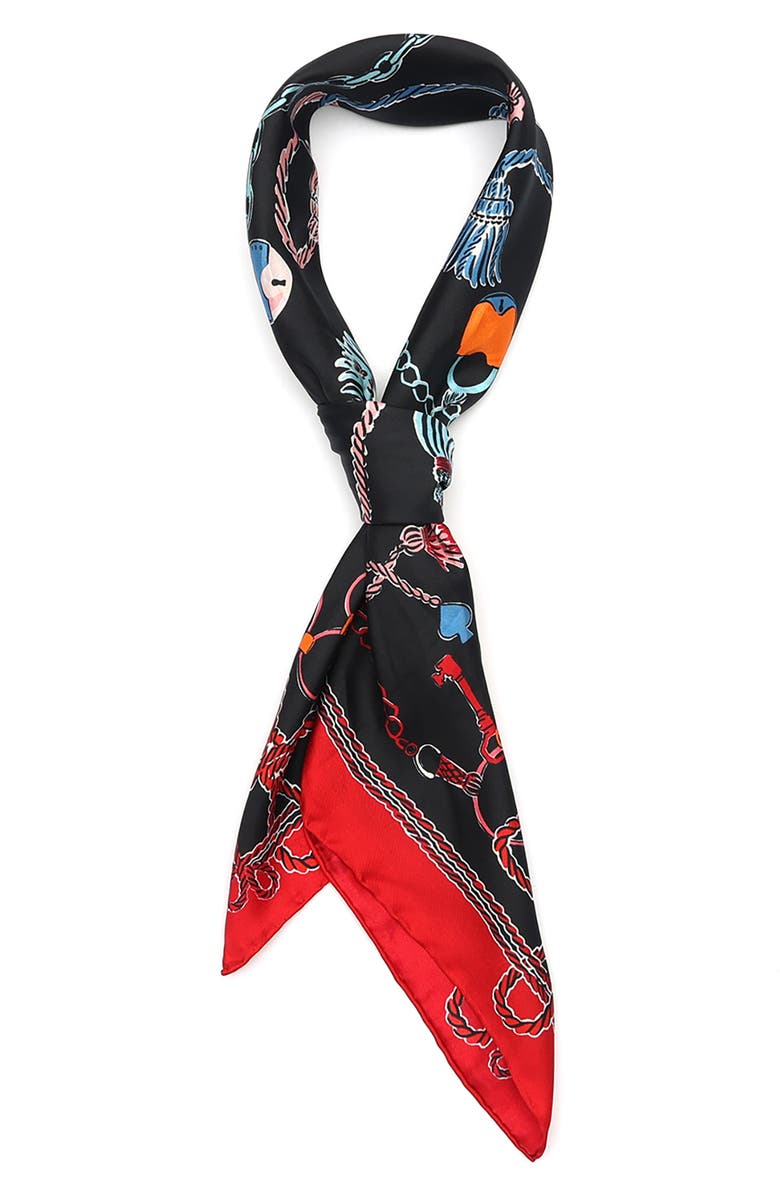 Kate Spade New York lock and key silk square scarf, Alternate, color, Planetary Navy