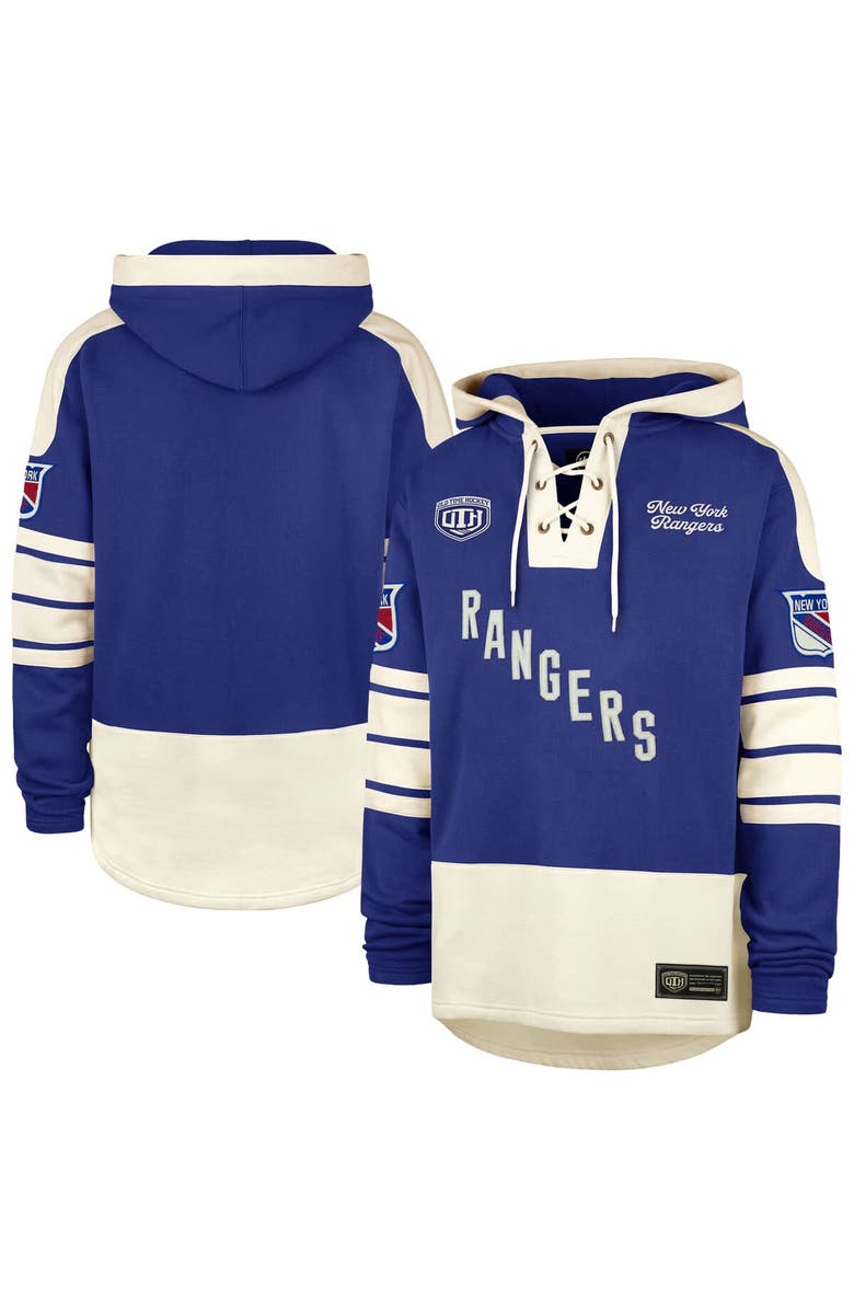 '47 Men's '47 Blue New York Rangers Blue Line Heritage Lacer Pullover Hoodie, Alternate, color, Blue