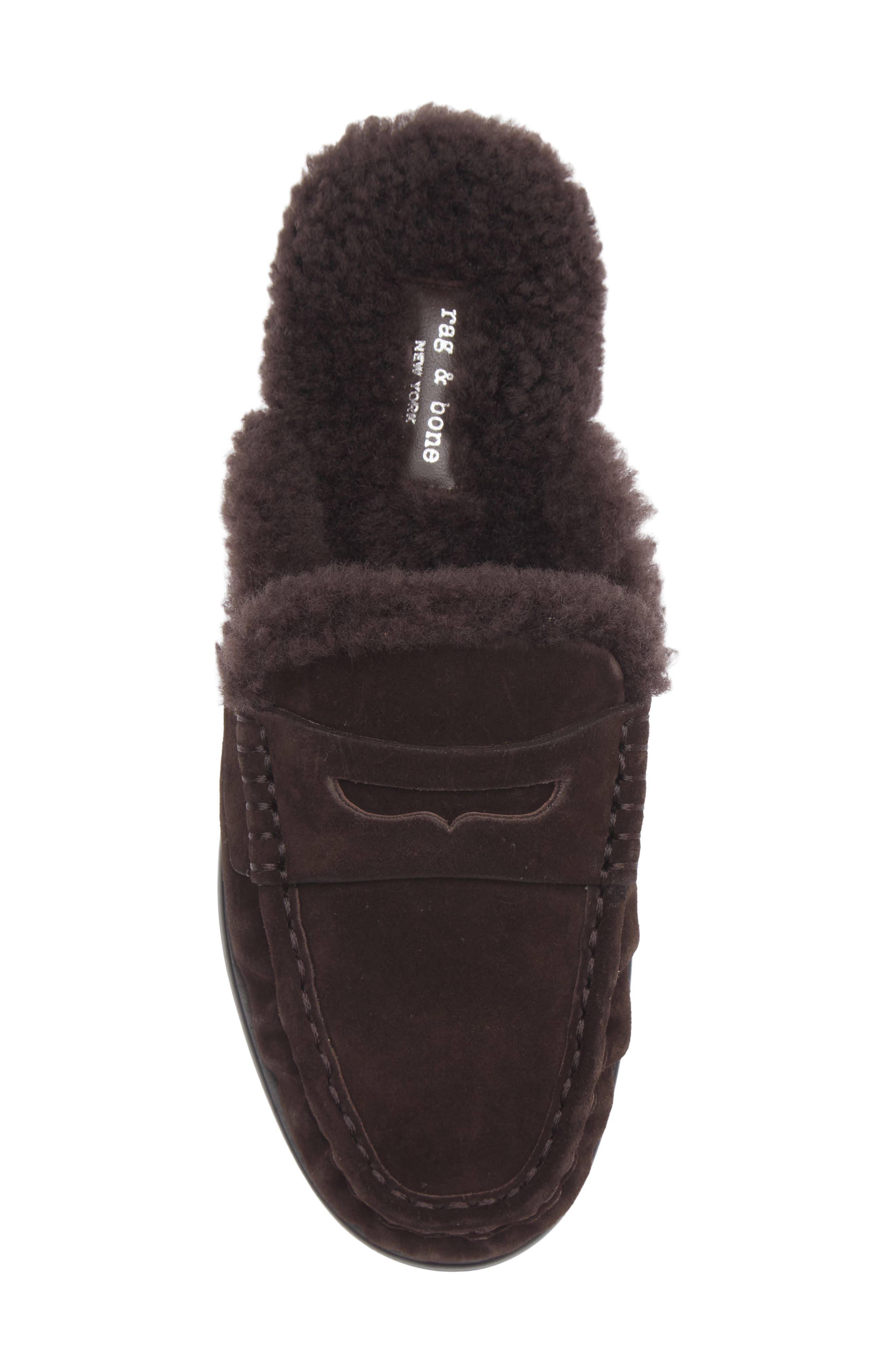 Carter Genuine Shearling Mule, Alternate, color, DARK CHOCOLATE SUEDE