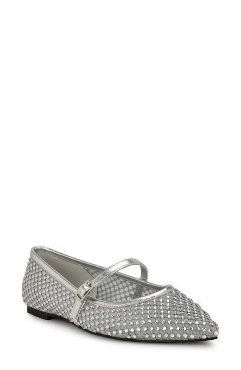 Bren Rhinestone Mary Jane Mesh Flat (Women)