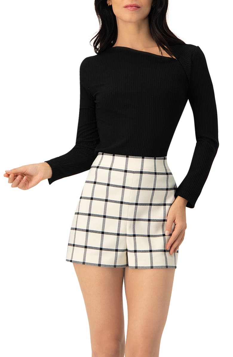 IVONNE Ribbed Knit Top with Asymmetrical Neckline, Alternate, color, Black