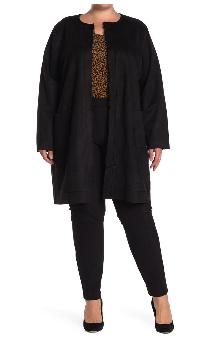 T Tahari Faux Suede Patch Pocket Long Cardigan, Main, color, 