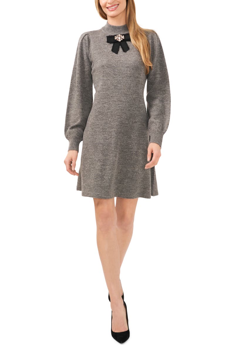 CeCe Crystal Bow Long Sleeve Mini Sweater Dress, Main, color, 