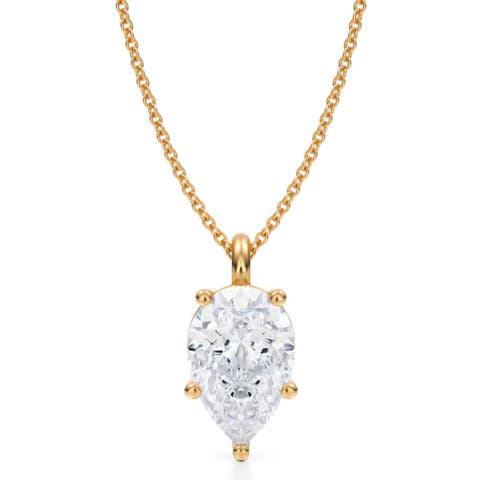 Pear Solitaire Lab Diamond Pendant Necklace 14K 3.0ct