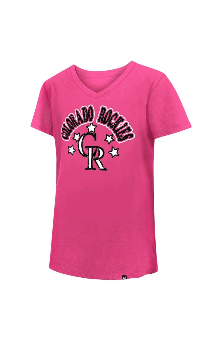 New Era Girls Youth New Era Pink Colorado Rockies Jersey Stars V-Neck T-Shirt, Alternate, color, Pink