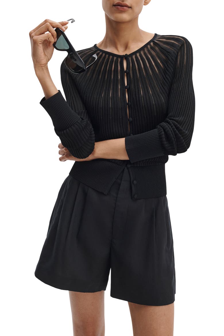 Aubrey Open Knit Semi Sheer Cardigan, Alternate, color, BLACK