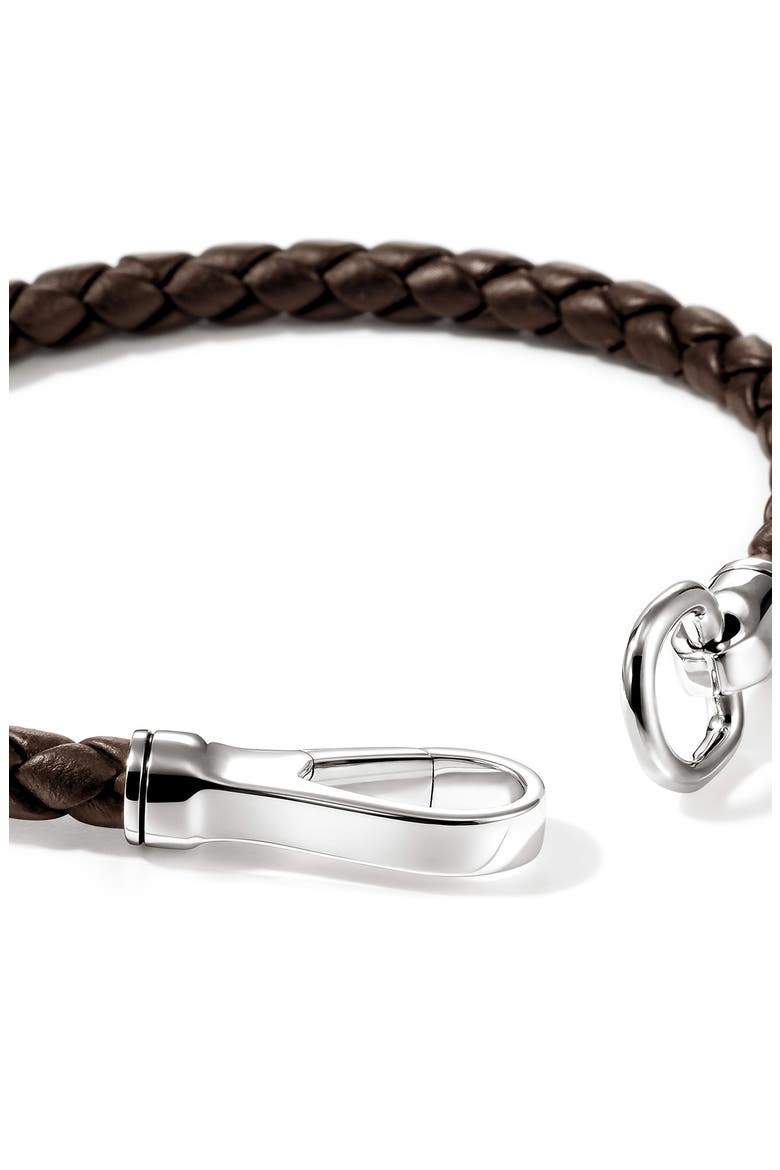 Men's Hook Clasp Bracelet, Leather, 5mm, Alternate, color, SILVER BROWN