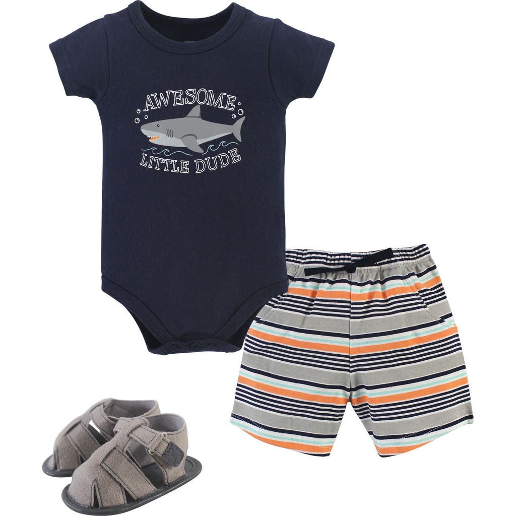 Hudson Baby Cotton Bodysuit, Shorts And Shoe Set In Blue