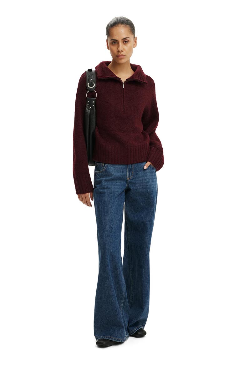 Women's Luxe Funnel Zip Pullover, Alternate, color, Sour Cherry Marle