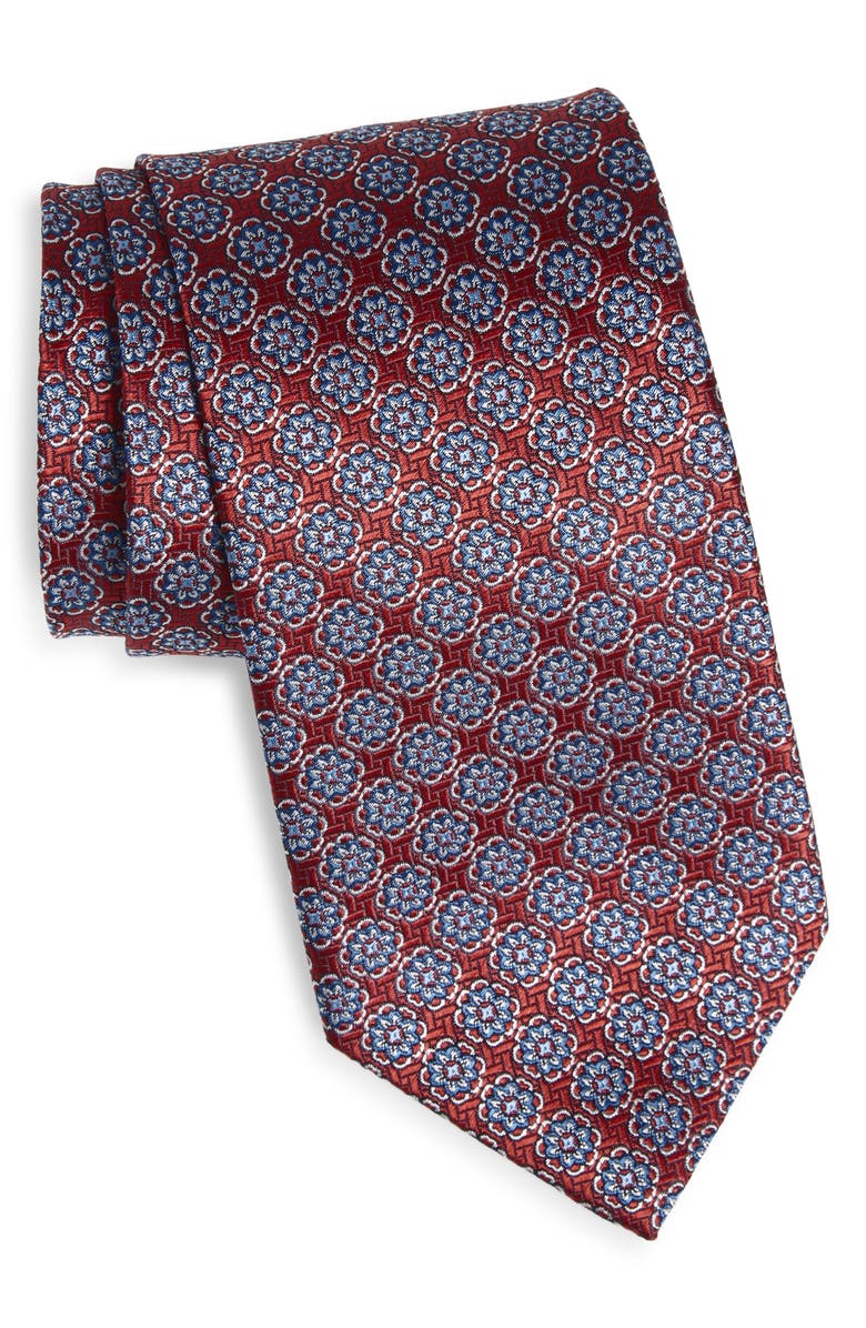 David Donahue Geometric Silk Tie, Main, color, Red