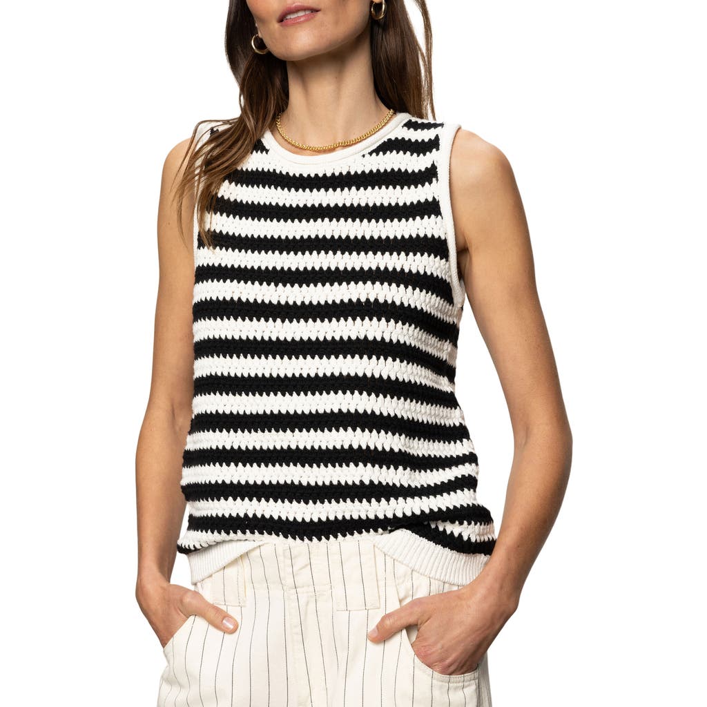 Sanctuary Striped Crochet Shell Sweater In Chalk Black Stripe In Chalk Black