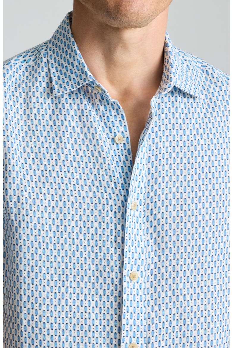 Redcroft Microprint Short Sleeve Linen Button-Up Shirt, Alternate, color, BLUE