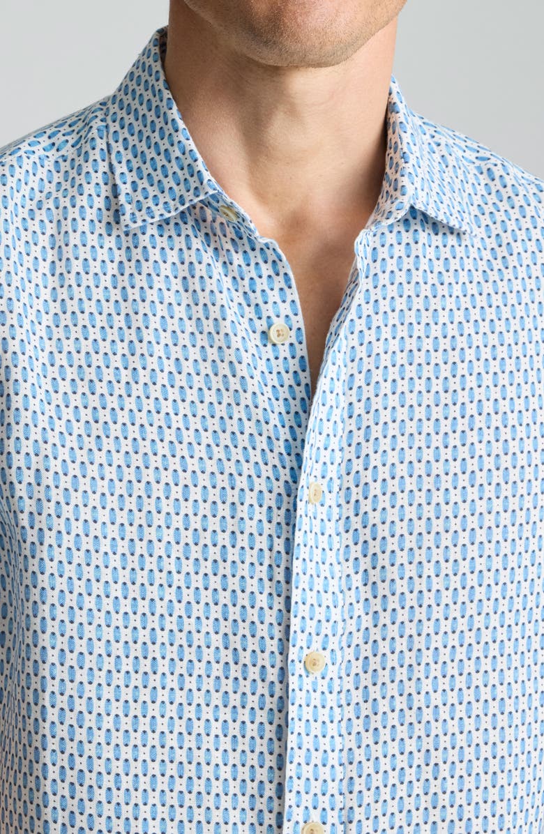 UNTUCKit Redcroft Microprint Short Sleeve Linen Button-Up Shirt, Alternate, color, Blue