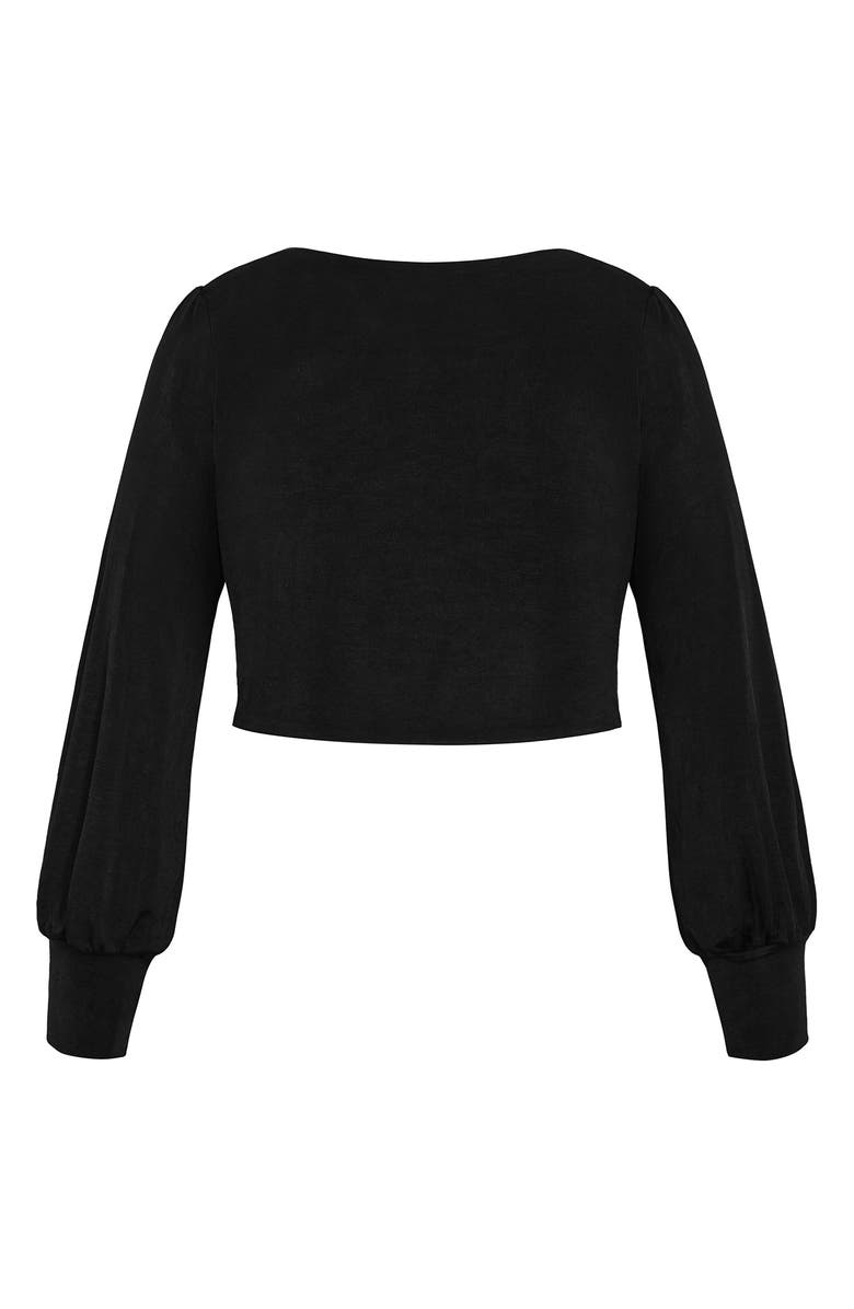 City Chic Maren Long Sleeve Lace-Up Crop Top, Alternate, color, Black