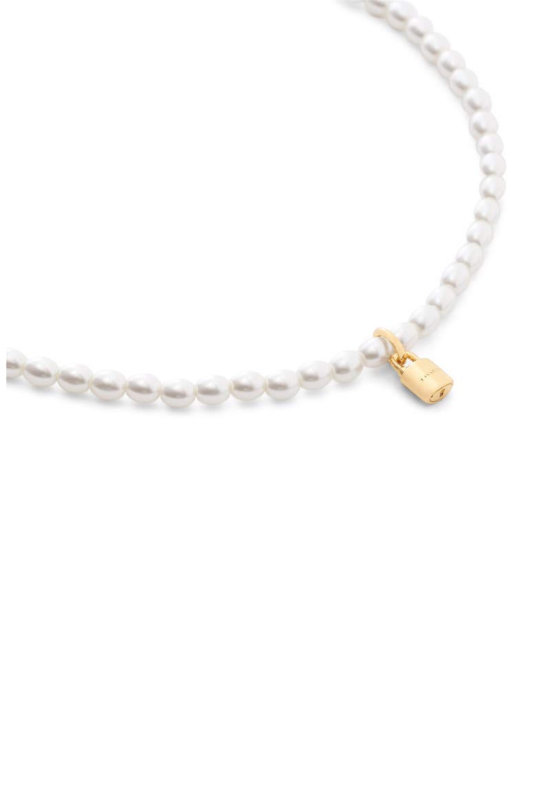 Padlock Pendant Faux Pearl Choker Necklace, Alternate, color, PEARL/ GOLD
