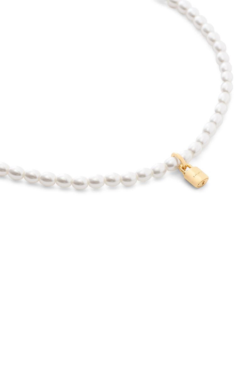 COACH Padlock Pendant Faux Pearl Choker Necklace, Alternate, color, Pearl/ Gold