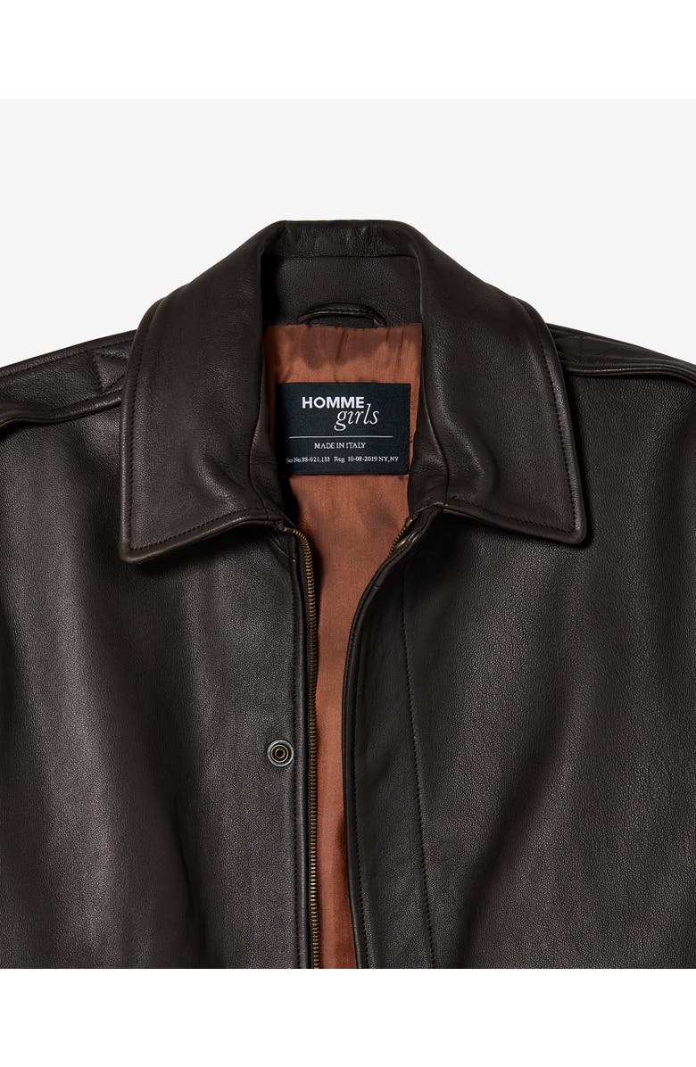Hommegirls Leather Bomber Jacket, Alternate, color, Dark Brown