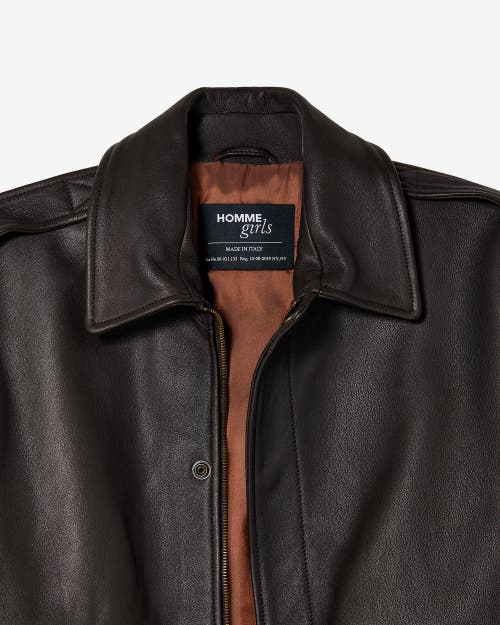 Hommegirls Brown Oversized Leather Bomber Jacket In Black