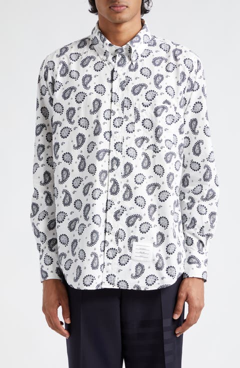 Paisley Straight Fit Cotton Button-Down Shirt