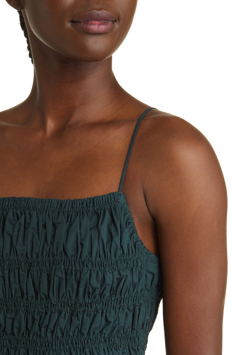 MOON RIVER Smocked Tie Back Midi Dress, Alternate, color, Dark Green