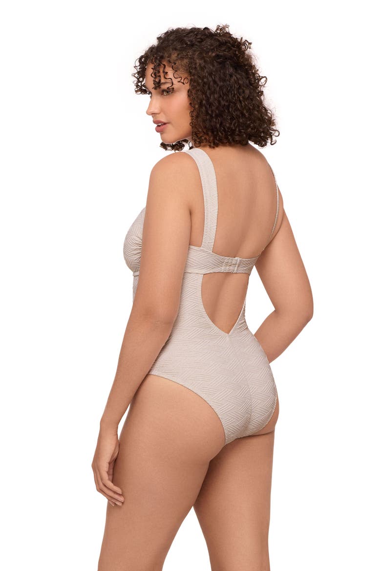Smoothing and Sculpting Basket Weave Sweetheart U-Wire One-Piece Swimsuit, Alternate, color, Bone Basket Weave