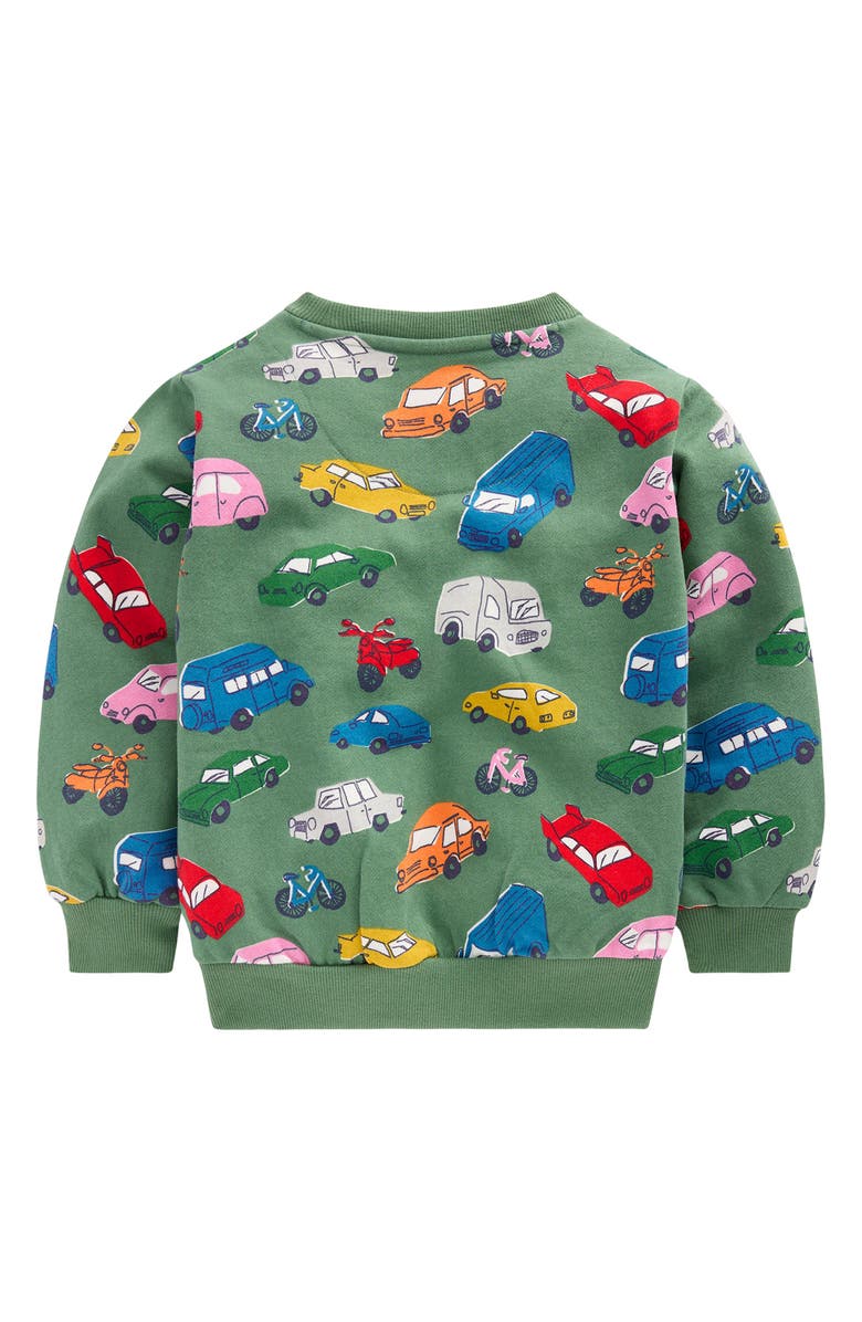 Mini Boden Kids' Traffic Print Cotton Sweatshirt, Alternate, color, Willow Green Traffic Jam