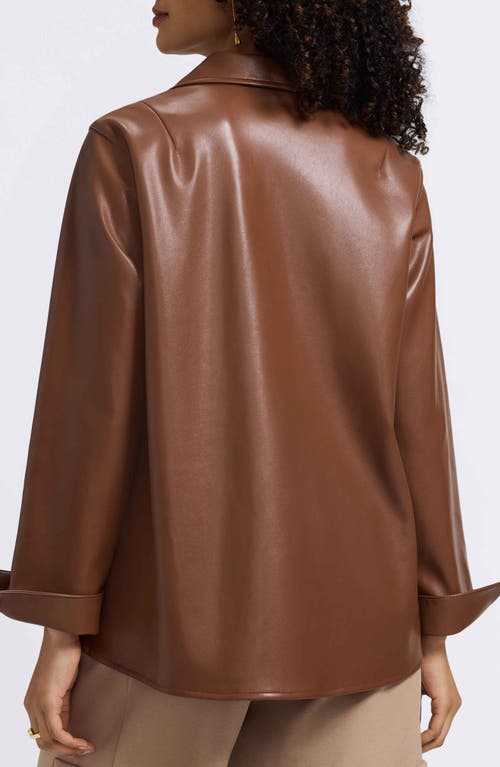 Foxcroft Agnes Faux Leather Long Sleeve Popover Top In Brown