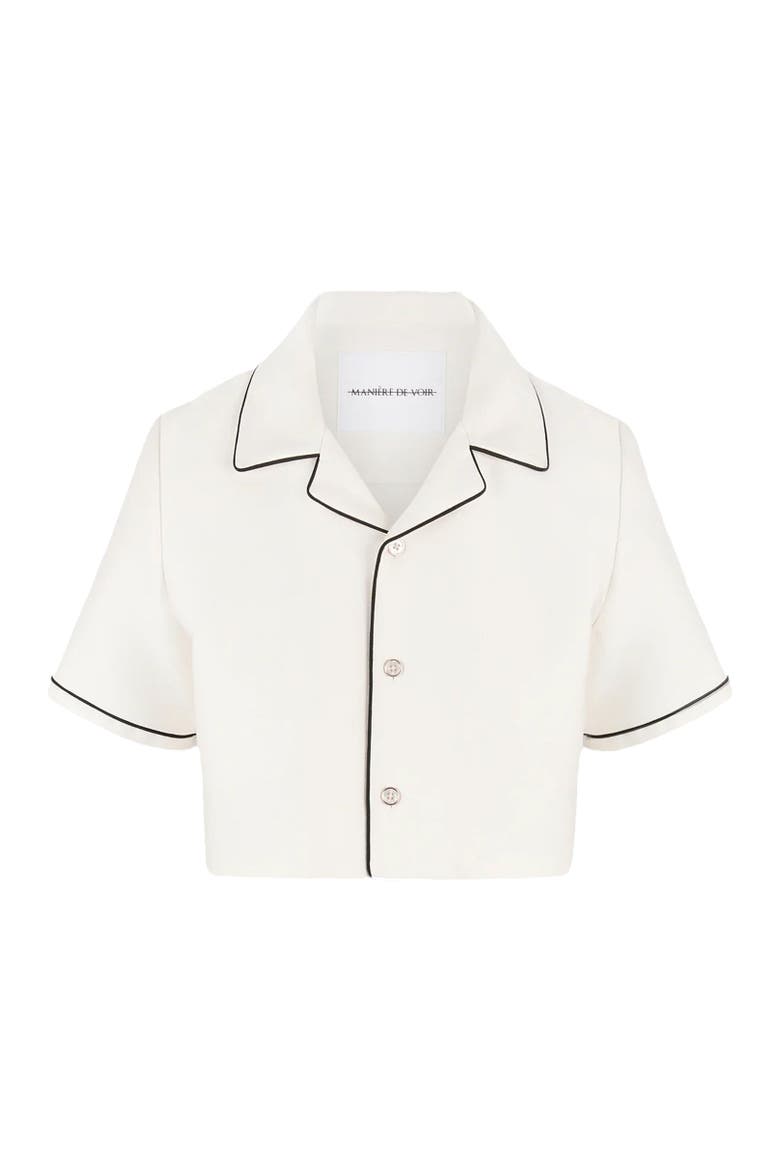 Maude Satin Cropped Shirt with Piping, Alternate, color, Off White