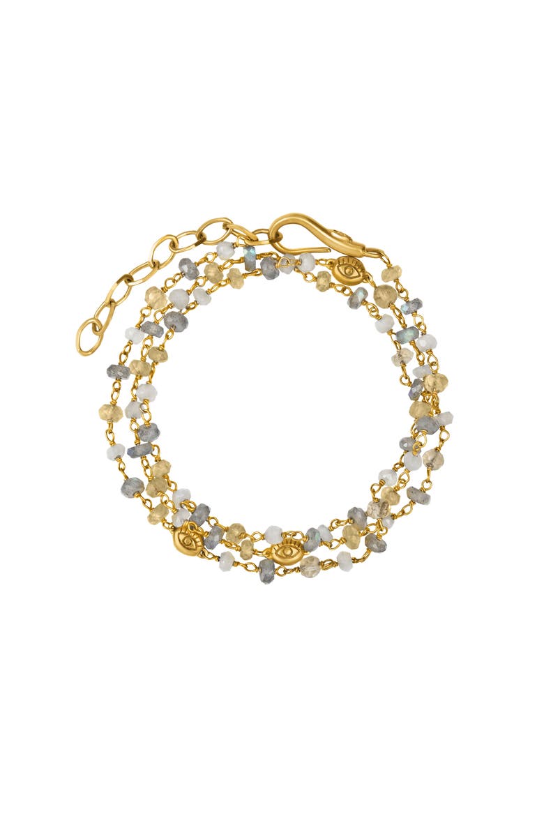 Citrine Labradorite Moonstone Gold Plated Wrap Women's Bracelet - Divine Happiness, Main, color, Gold/grey/white