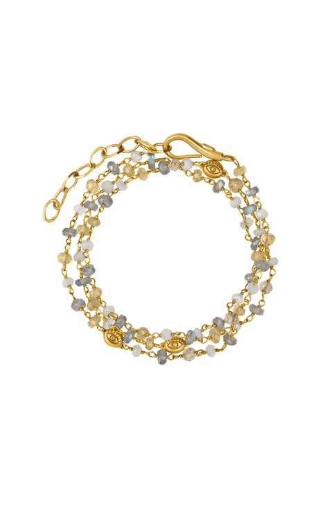 Citrine Labradorite Moonstone Gold Plated Wrap Bracelet Divine Happiness