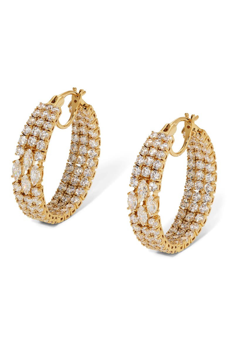 Layered Cubic Zirconia Hoop Earrings, Main, color, GOLD
