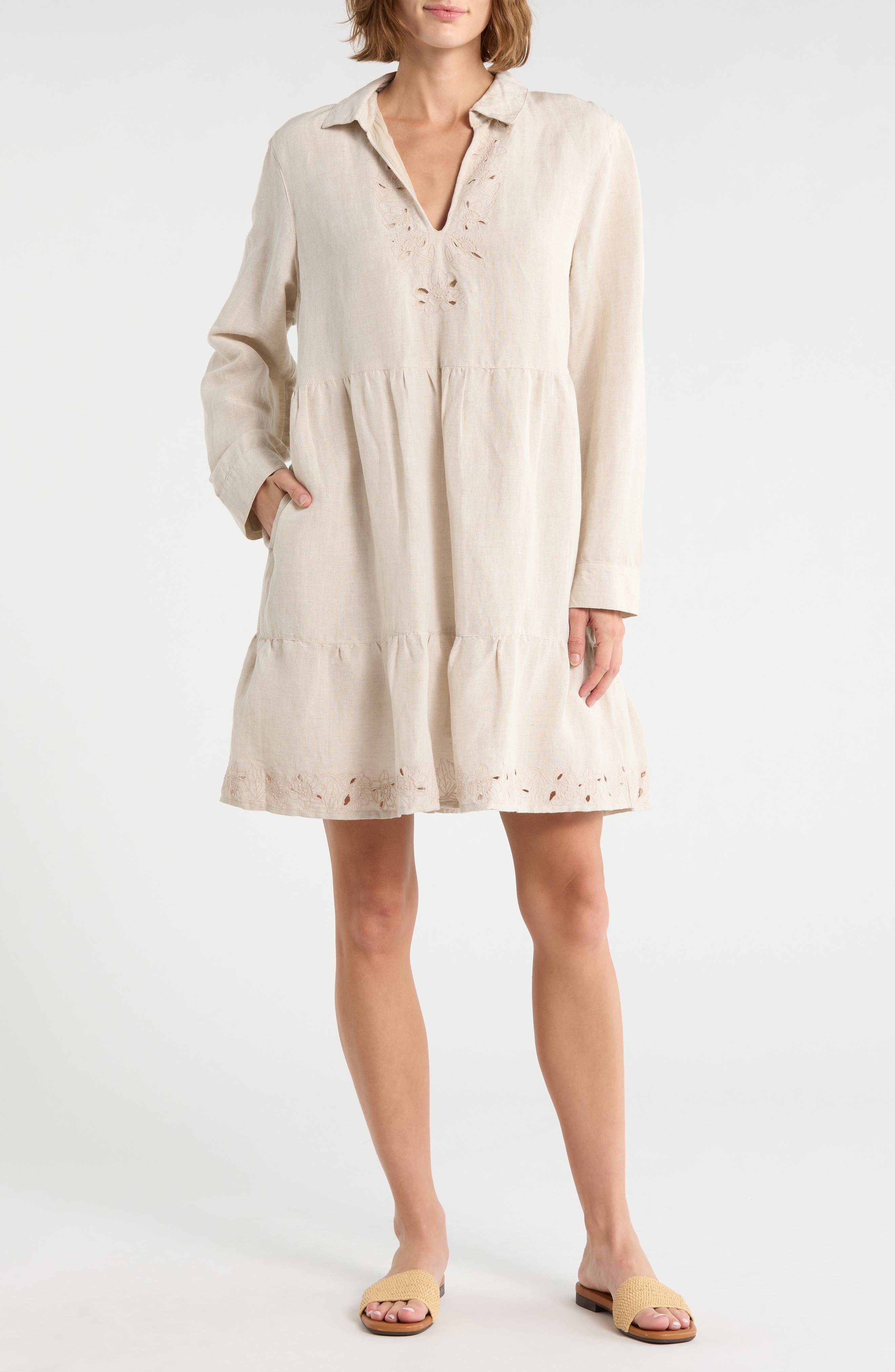 Tommy Bahama St. Lucia Embroidered Long Sleeve Linen Blend Dress