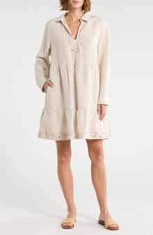 Tommy Bahama St. Lucia Embroidered Long Sleeve Linen Blend Dress