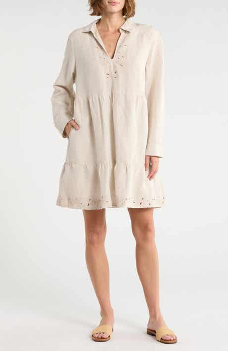 Tommy Bahama St. Lucia Embroidered Long Sleeve Linen Blend Dress