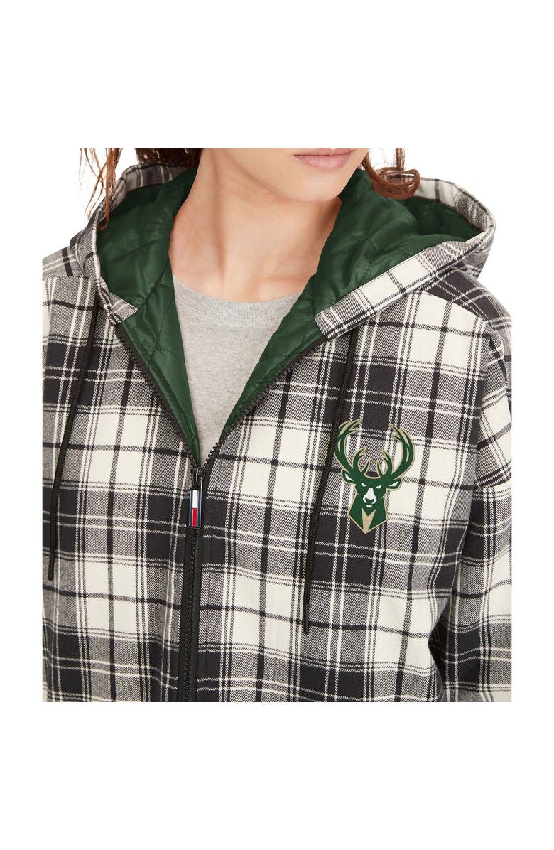 TOMMY JEANS Women's Tommy Jeans Black/Cream Milwaukee Bucks Molly Flannel Full-Zip Hoodie, Alternate, color, Black