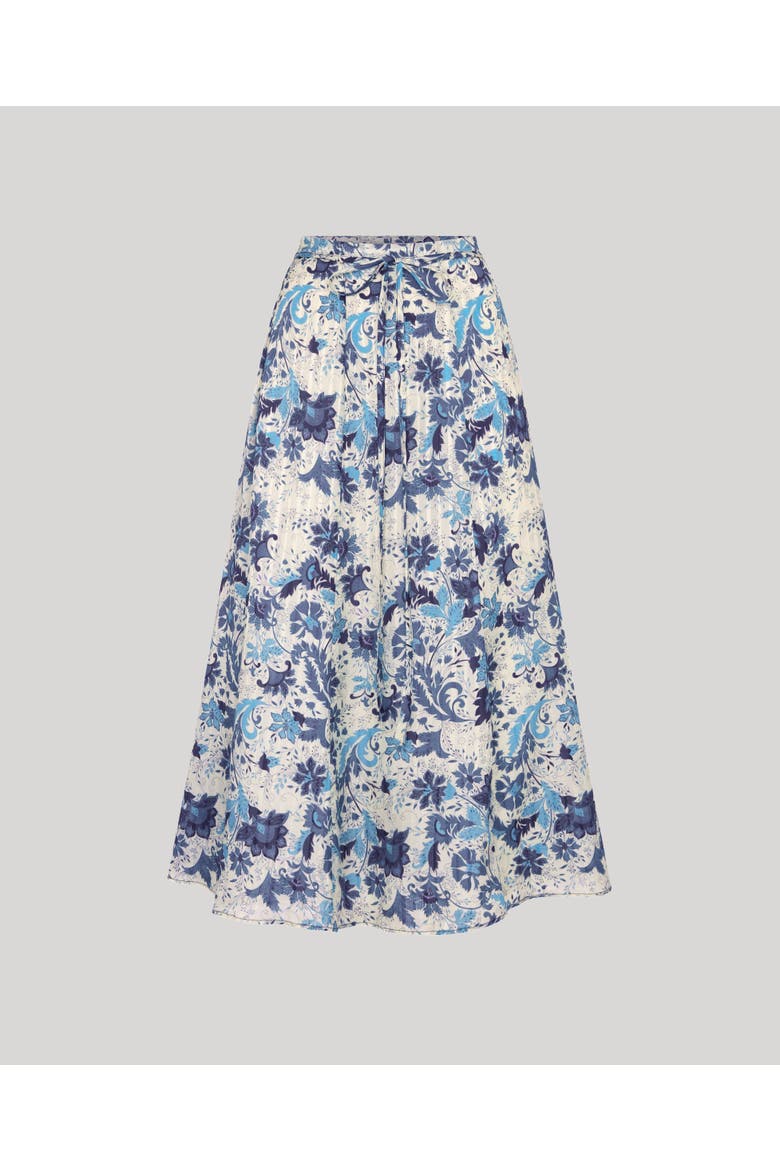 Ivy Silk Cotton Midi Skirt, Main, color, Navy Floral