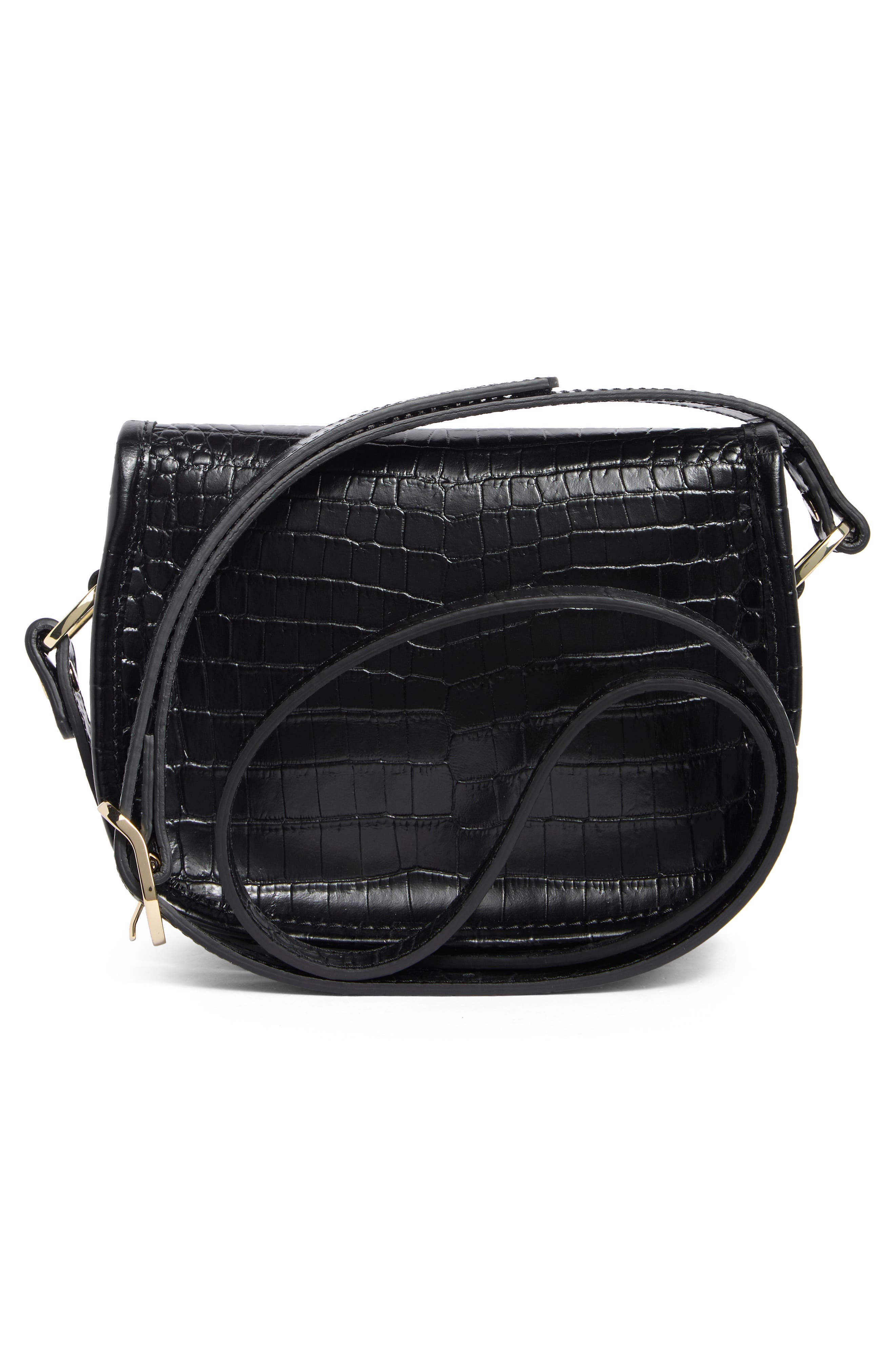 Longchamp 1980 Croc Embossed Small Crossbody Bag, Alternate, color, Black