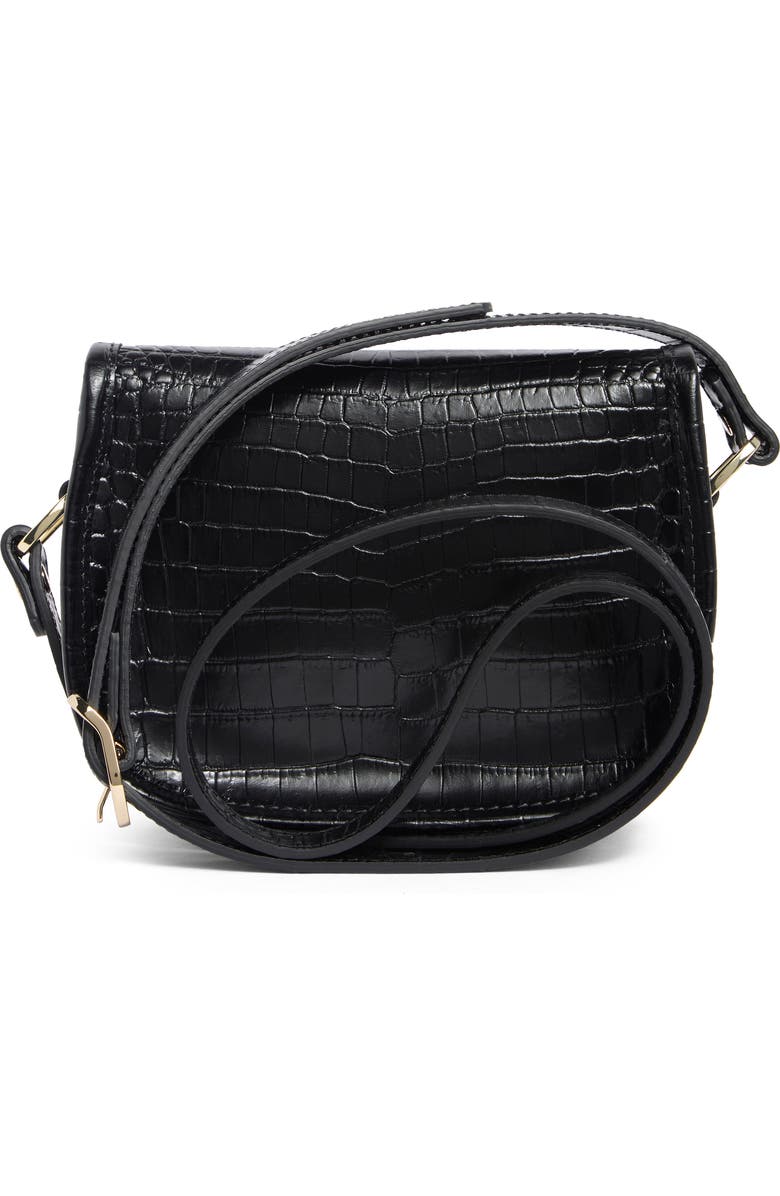 Longchamp 1980 Croc Embossed Small Crossbody Bag, Alternate, color, Black