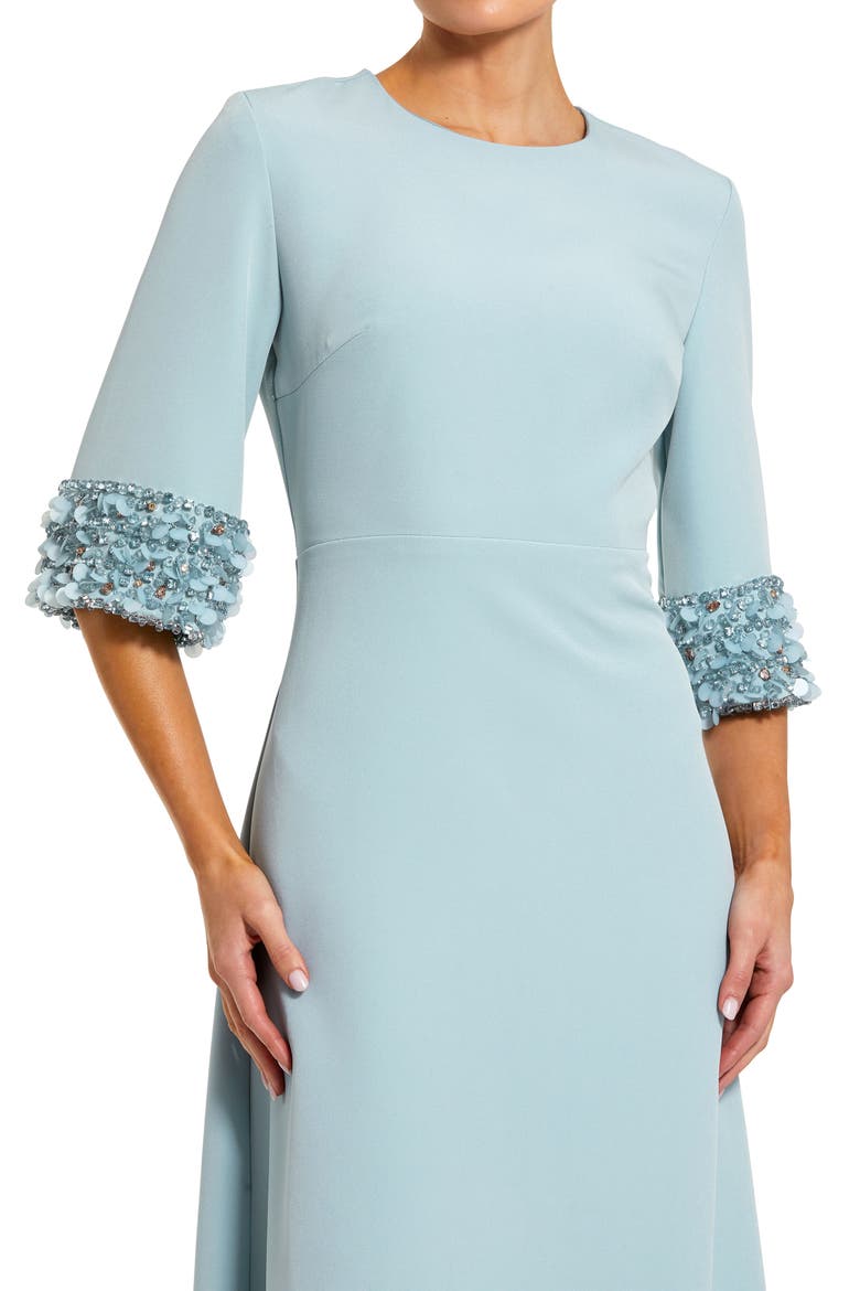 Women's A-Line Crepe Gown with Embellished Three-Quarter Sleeves, Alternate, color, French Blue