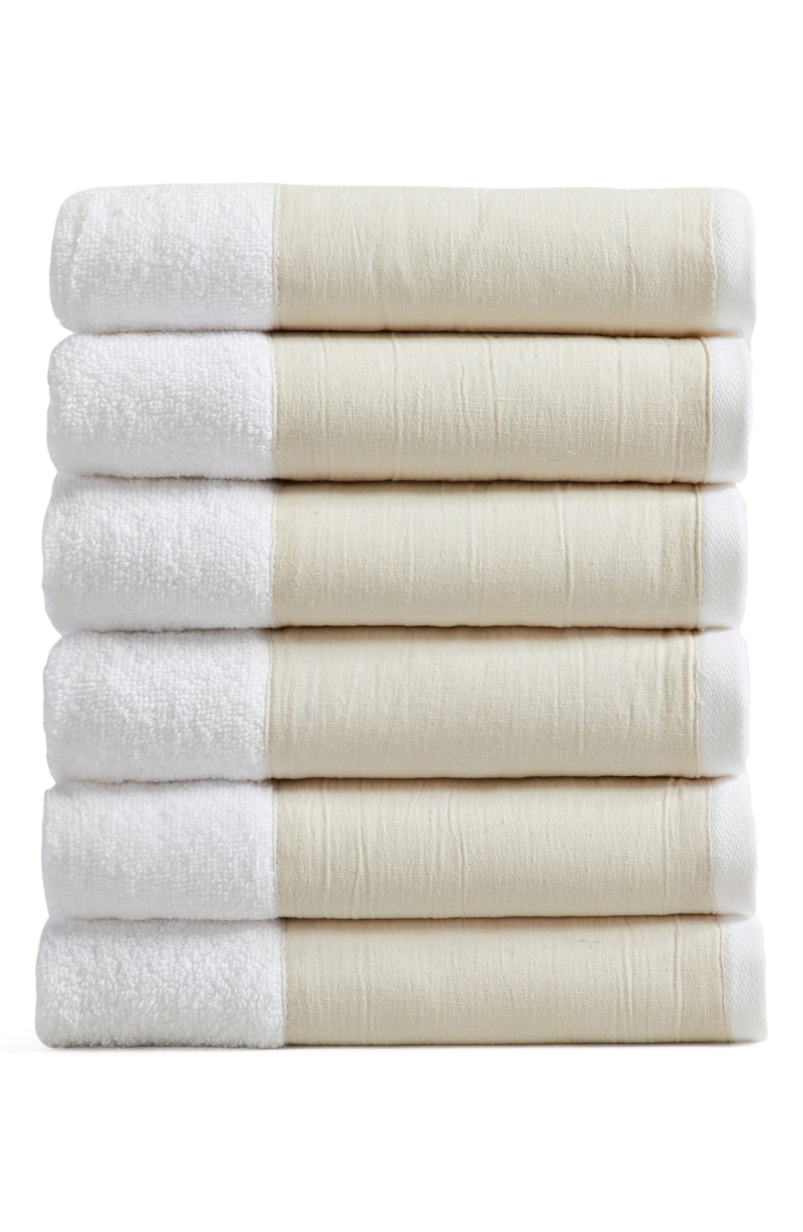 Woven & Weft Border 6-Pack Cotton Hand Towels