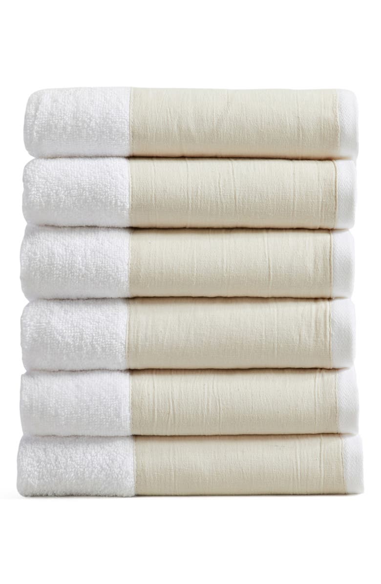 Woven & Weft Border 6-Pack Cotton Hand Towels, Main, color, White