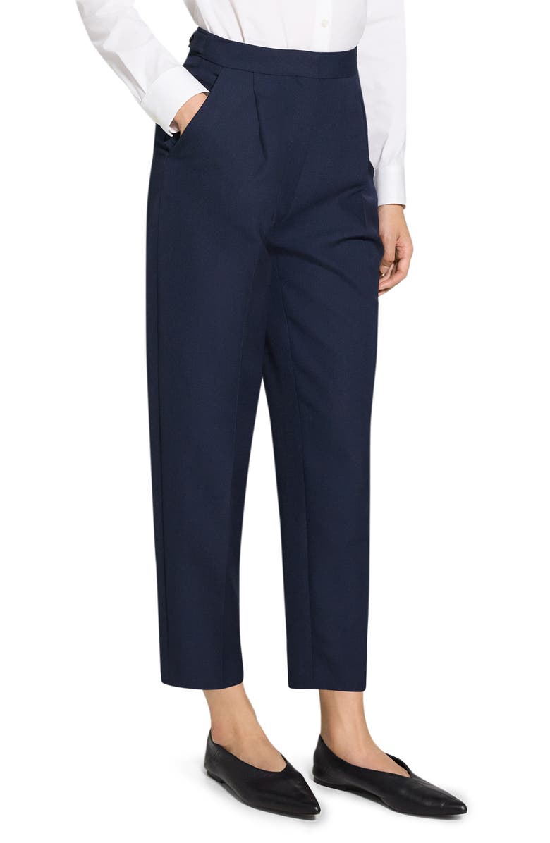 Theory Wool Blend Pleated Pants, Alternate, color, Nocturne Navy