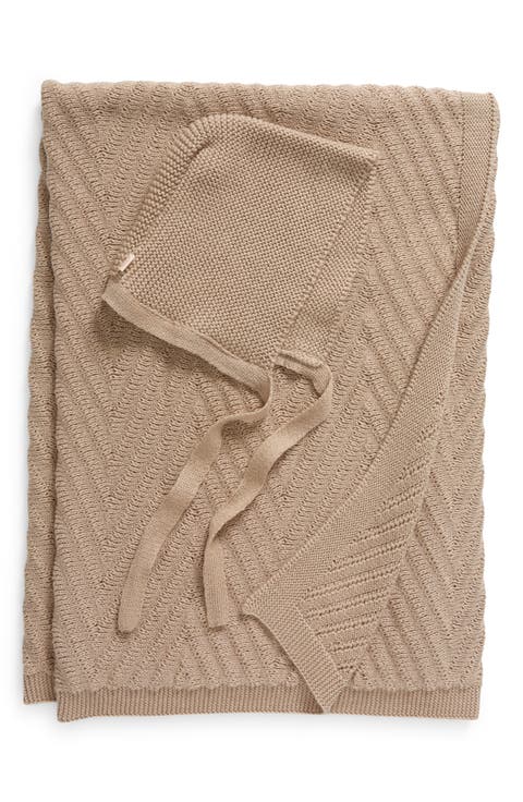 Panache Organic Cotton Baby Blanket & Bonnet Gift Set