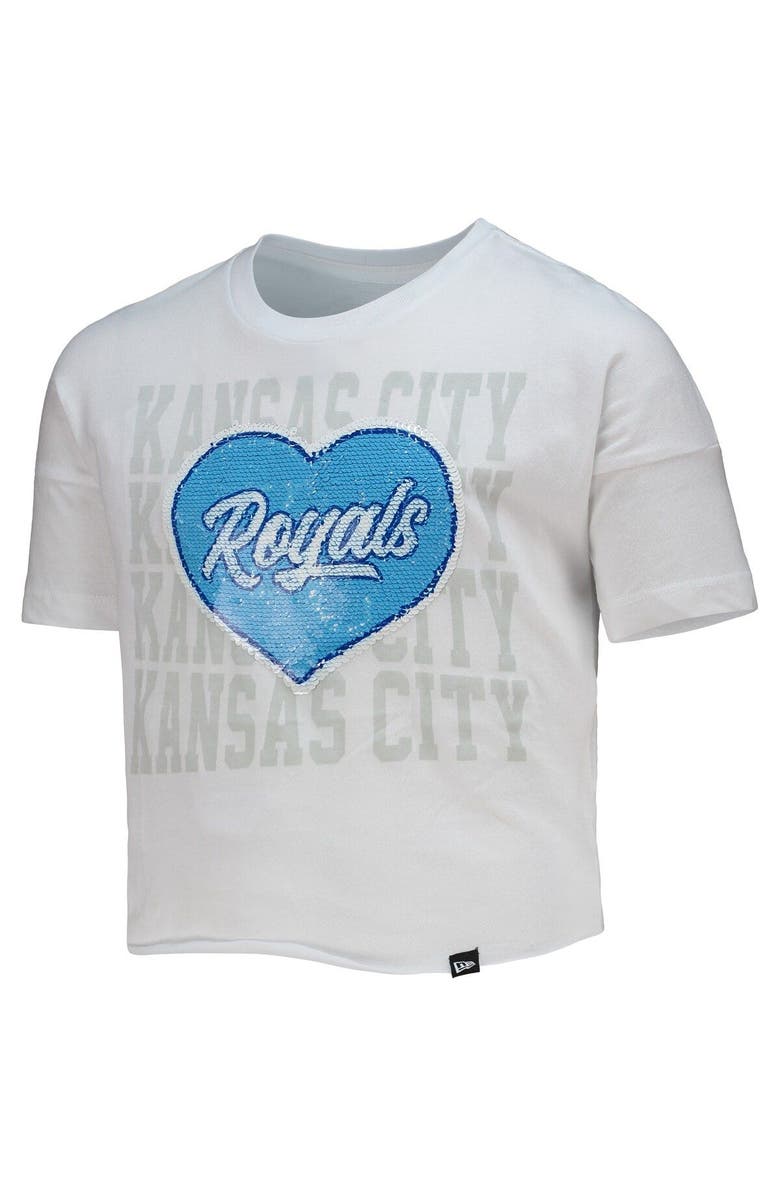 New Era Girls Youth New Era White Kansas City Royals Flip Sequin Heart Crop Top, Alternate, color,